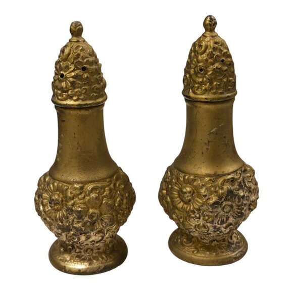 Vintage Ornate Floral Salt Pepper Shakers Gold Tone WB Mfg 108 - Picture 16 of 16